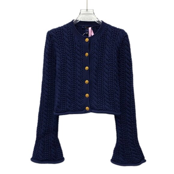Louis Vuitton 2022 Blue Woven Single-Breasted Bell Sleeve Knit Cardigan - Picture 1 of 8